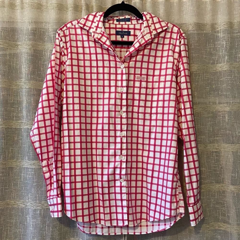 FACONNABLE 100% Cotton. Made in USA. Pink & White Gingham Classic Shirt SZ S